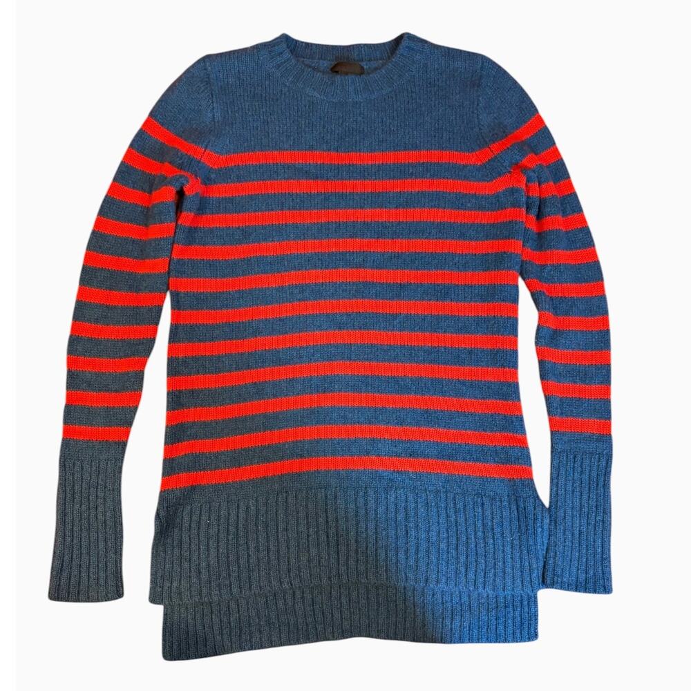 J.Crew Collection Women's Striped Crewneck Sweater SMALL Blue Red Cashmere Blend